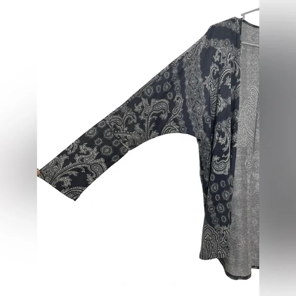 HANNAH Paisley Print Grey Open Front Knitted Cardigan Sweater Size L - Picture 5 of 10